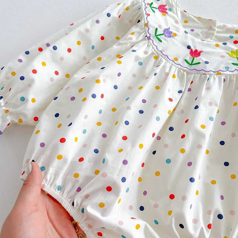 Rompers baby bodysuit lange mouw peuter meisjes één stuk kleurrijke punt -outfit H240509
