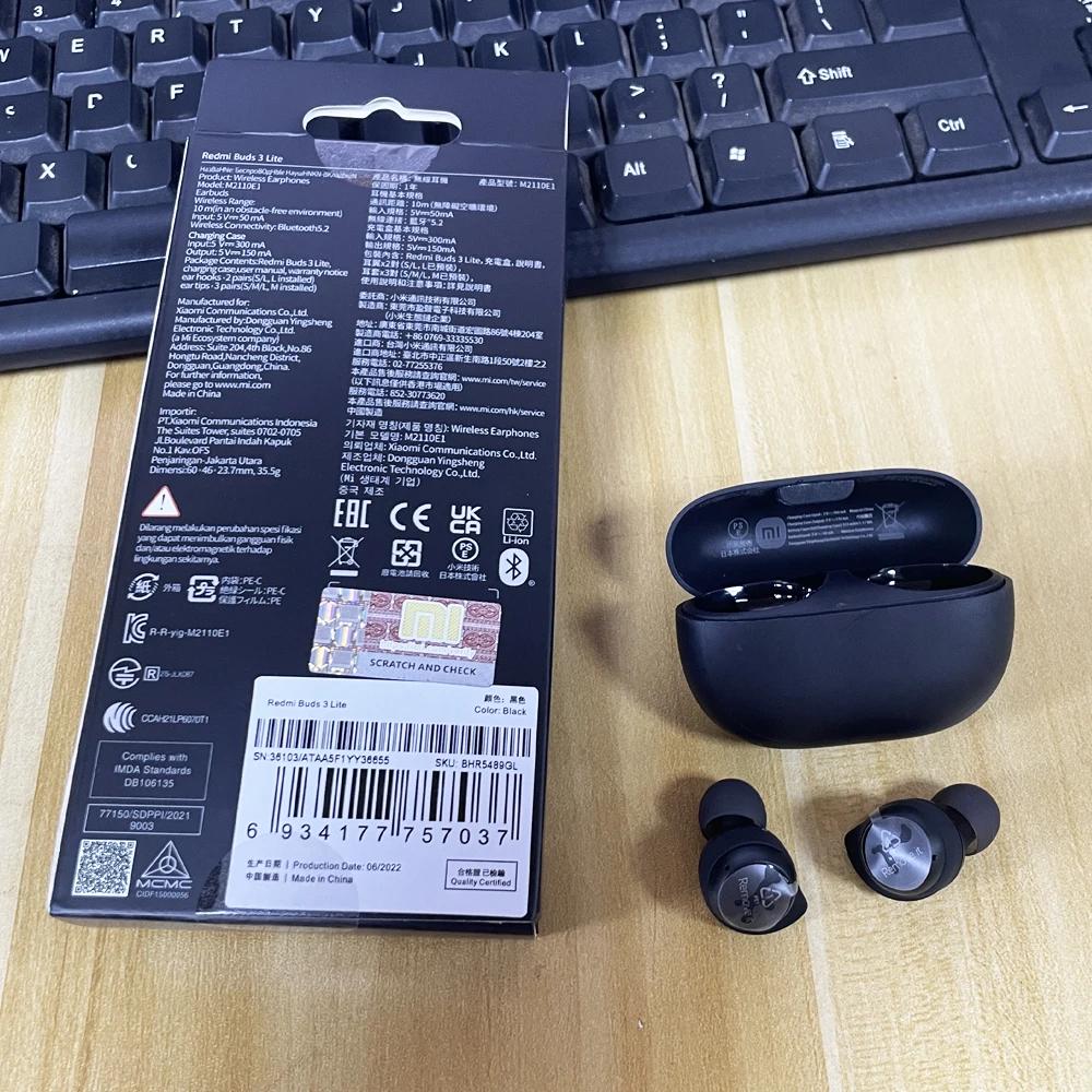 Hörlurar Nya Xiaomi Bluetooth -hörlurar Redmi Buds 3 Lite TWS headset IP54 Ture trådlösa hörlurar Sport öronsnäckor med laddningsfodral