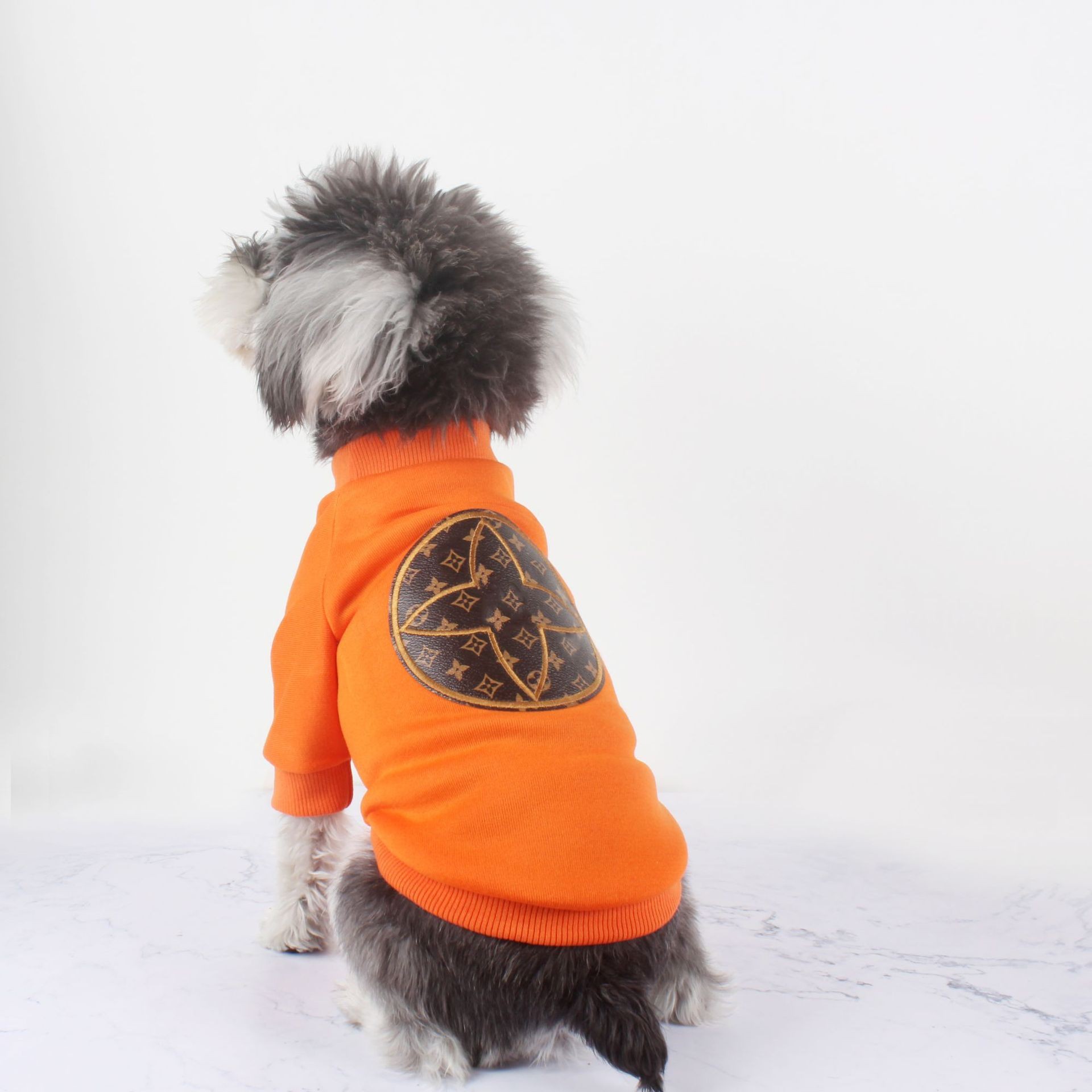Partihandel orange tröja mode hund casual kläder mode varumärke husdjur kappa jarre aero tjur mops schnauzer höst och vinter två fotkläder