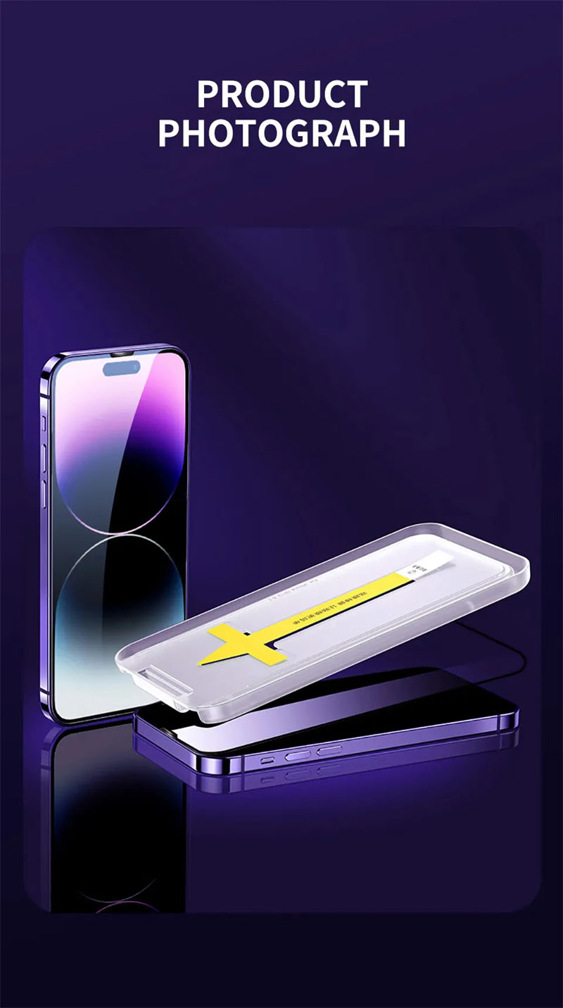 حماة شاشة الهاتف الخلوي الزجاجية المقسّرات لـ iPhone 15 Pro Max 15Plus 14plus 13 Pro 12 11 XSMAX XR مع حماة تثبيت الغبار التلقائي على مجموعة أدوات التنظيف
