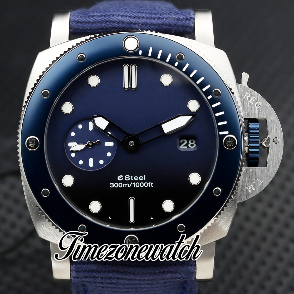 DJF V7 New Dive Blue Dial 3255 Reloj automático para hombre Caja de acero Correa de cuero / nailon azul Relojes para zurdos para caballero 47 mm Edición limitada TWPM Timezonewatch Z04C