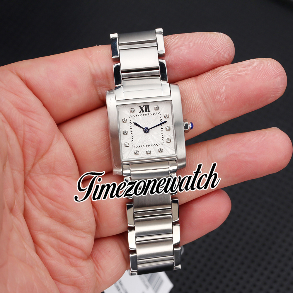 25mm 새로운 WE110006 스위스 쿼츠 여성 시계 다이아몬드 마커 흰색 다이얼 스테인레스 스틸 팔찌 레이디 드레스 시계 TWCR TIMEZONEWATCH Z18A