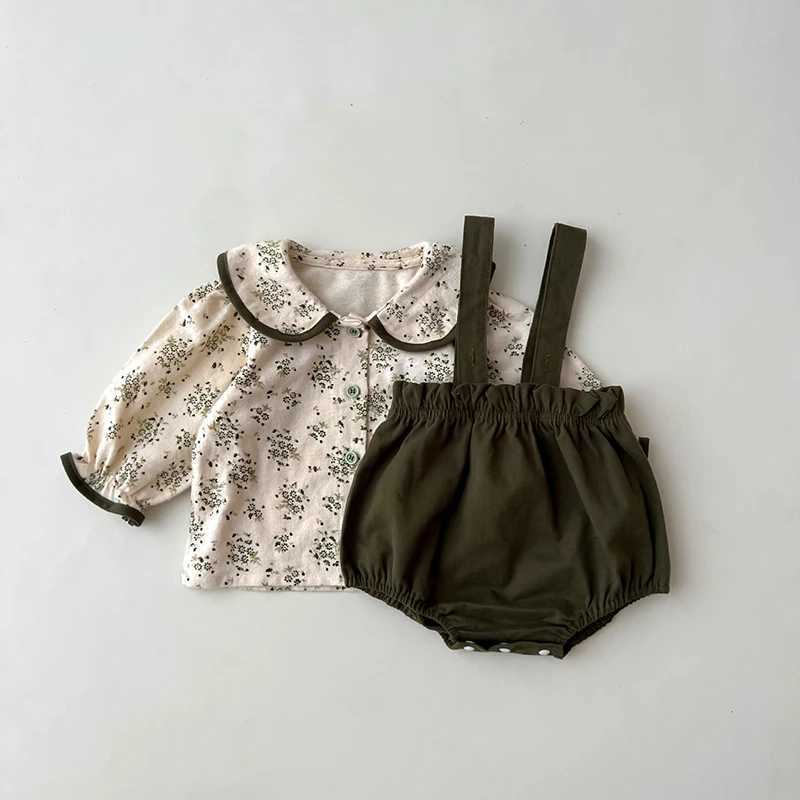 Ensembles de vêtements nouveaux vêtements pour bébés d'automne ensemble pour tout-petit chemisier floral mignon + costume global des filles de violation H240426