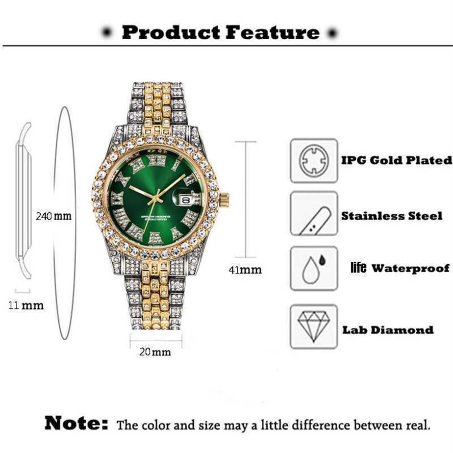 Hip Hop AAA Diamond Horloge Heren Luxe Merk Goud Analoog Quartz Movt Unieke Iced Out Man Relogio Masculino 210728294h