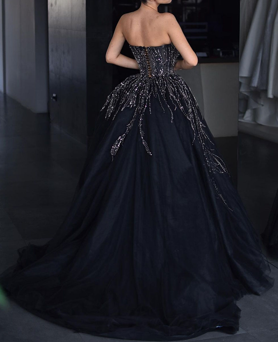 Elegant Party A-Line Evening Dresses New Beads Lace Prom Gown Sweep Train Noble Vestido De Novia Customized D-L24009