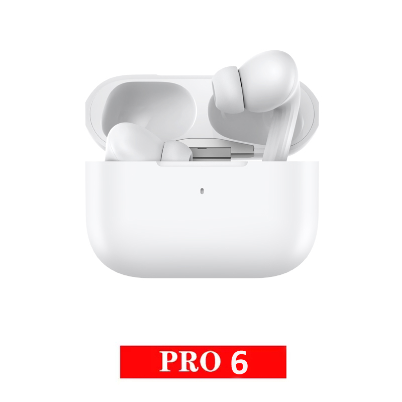 Pro6 TWS trådlösa hörlurar Bluetooth-hörlurar Touch Earskydd i Ear Sport Handsfree Headset med USB-C laddningsbox för Xiaomi iPhone Mobil smart mobiltelefon