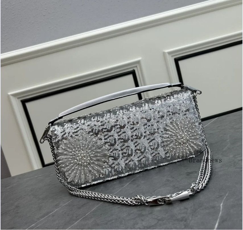 Brand Bag Designer Shoulder Bag Fashion Tote Luxury Leather Imitation Crystal Beaded Crossbody Bag Silver Girls Shining Party Evening Clutch Purses Bag 2578