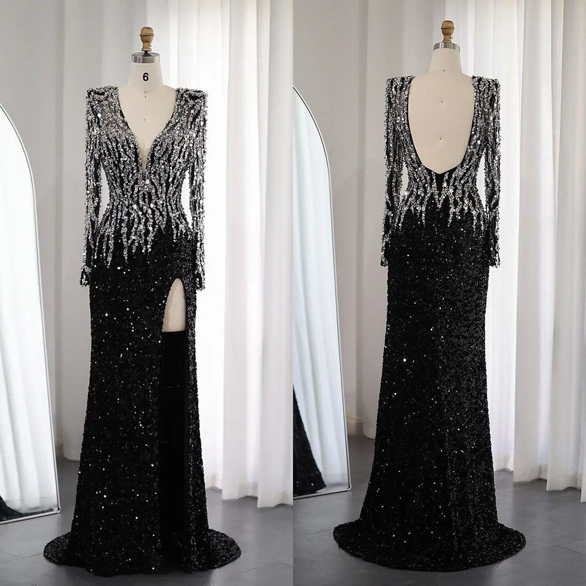 new Sexy Line Evening Dresses Crystal 2024 Shine Sequined Backless V-Neck Bridal Gowns Party Dresses Customized Size D-L24013