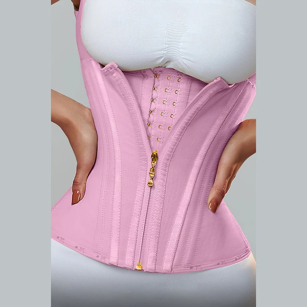 Fajas Colombianas – Corset d'entraînement à la taille à Double Compression pour femmes, avec fermeture éclair réglable en os et yeux à crochet, ventre plat modelant le corps