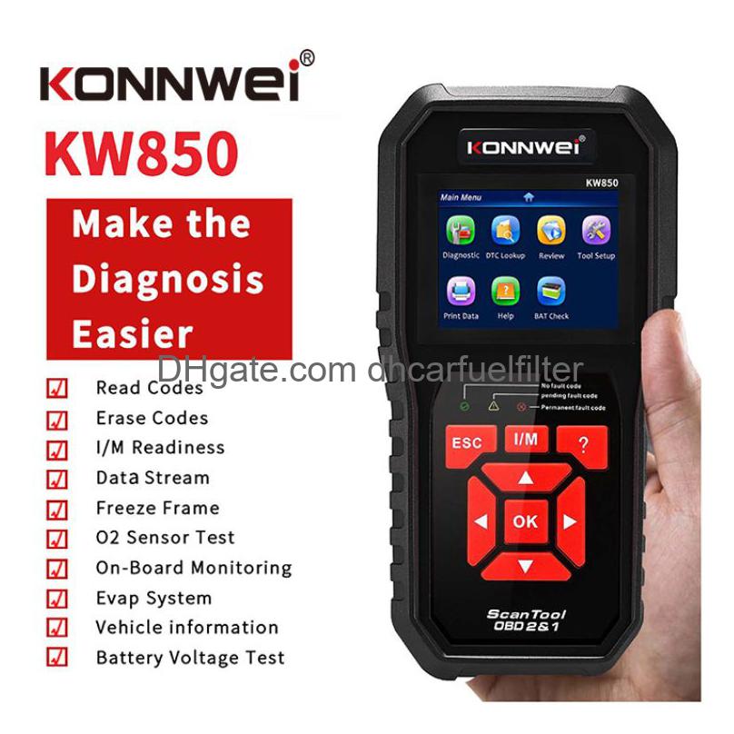 Konnwei KW850 Black OBDII EOBD 자동차 결함 스캐너 코드 리더 8 언어 AL519