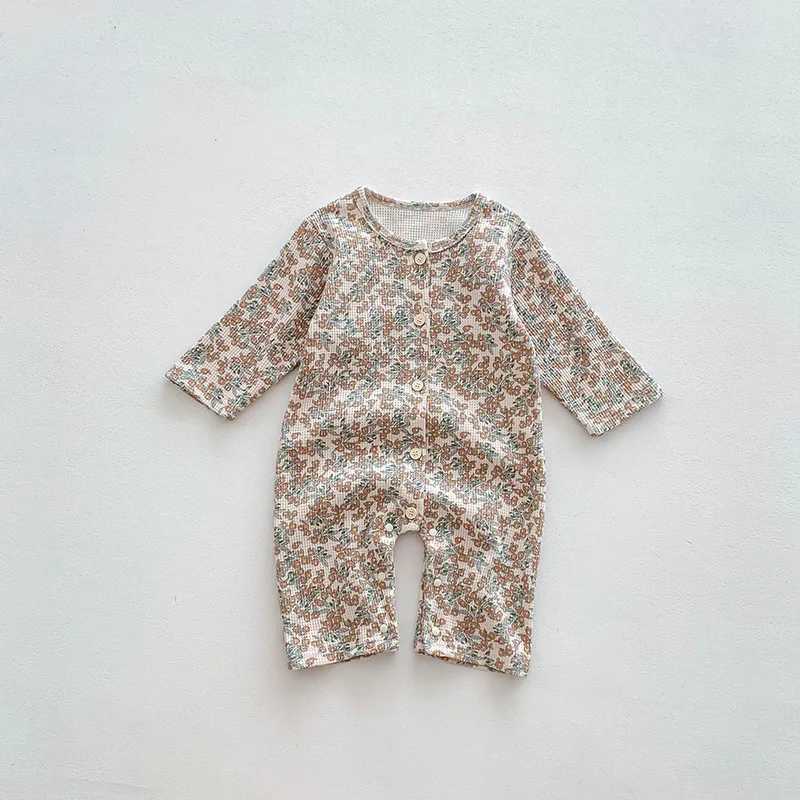 Pyjama's herfst nieuwe baby pyjama waffle slaper slijtage peuter binnenshuis kleding pyjama jumpsuit h240426