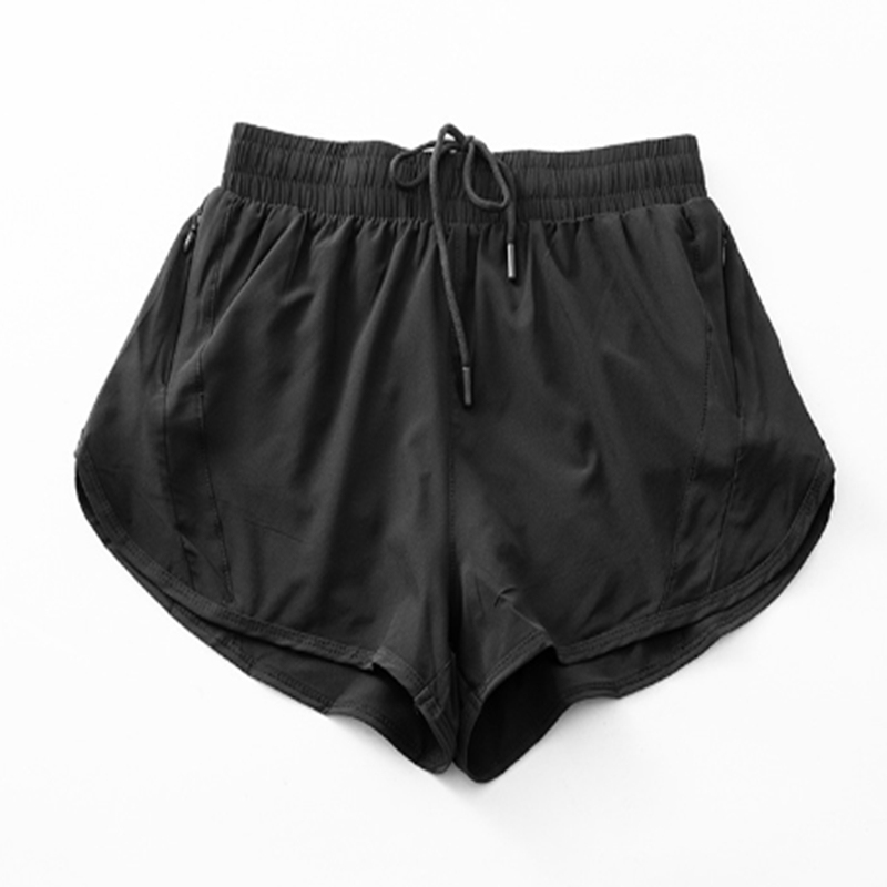 Calças esportivas femininas de secagem rápida, calças falsas de malha de duas peças para ioga, anti-exposição, fitness, corrida, shorts elásticos, lulumelon