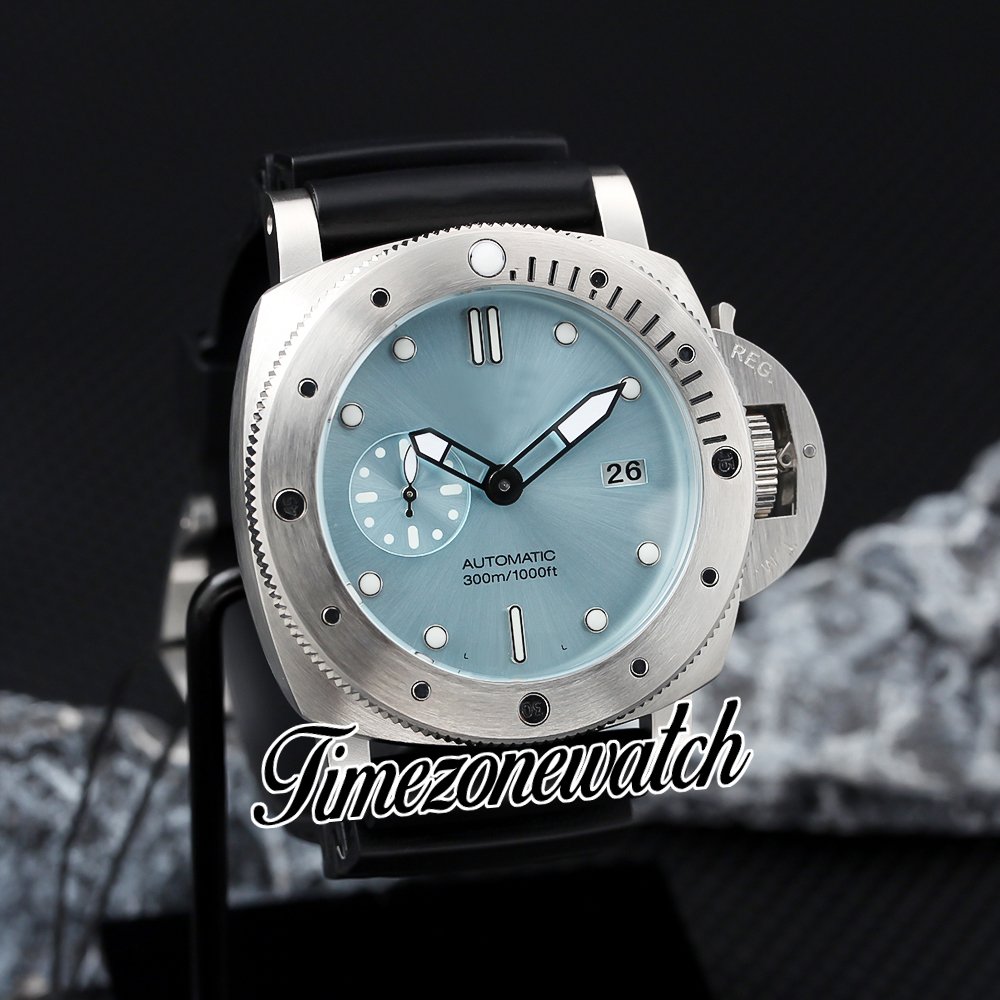 DJF V7 New Dive SUB Ice Blue 3255 Automatik-Herrenuhr, Stahlgehäuse, schwarzes Kautschukarmband, Herren-Lefty-Uhren, 47 mm, limitierte Auflage, Zeitzonenuhr Z04A