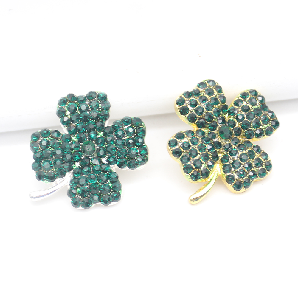 20stSmall Silver Plated Emerald Crystal Four-Leaf Clover Lapel Pin Lycka till Rhinestone Brosch Pini för kvinnor