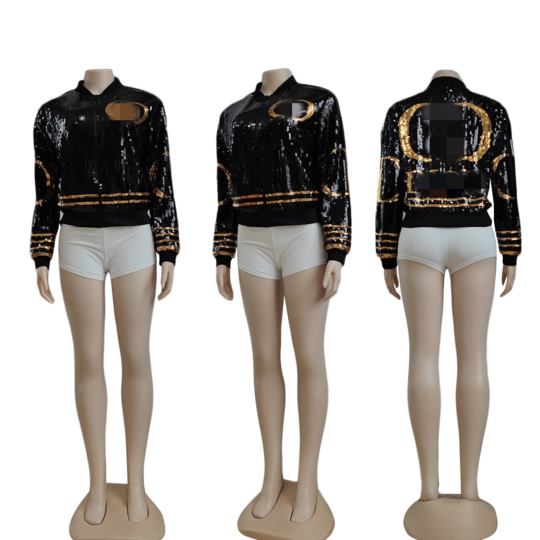 2024 Designer Sequins Jackets Women Casual Zip Baseball Jacket Daily Coats Outerwear Free Ship