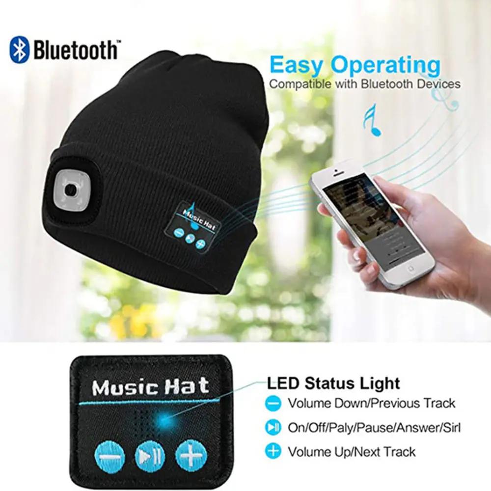 Auricolari Inverno Musica senza fili Bluetooth 5.0 Cuffia Cappello a cuffia con luce LED Altoparlanti stereo HD integrati Cuffia vivavoce