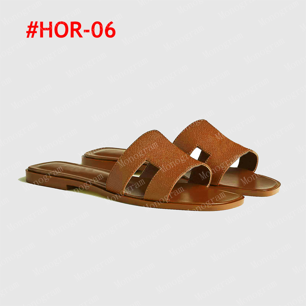 2024 Designer Sandales Chausson Femmes Sandales Slieuses Slipper Femmes Flat Mule Waterfront en cuir orange Sandale Females High Heels Chaussures 36-42 avec boîte et sac à poussière # HOR-01