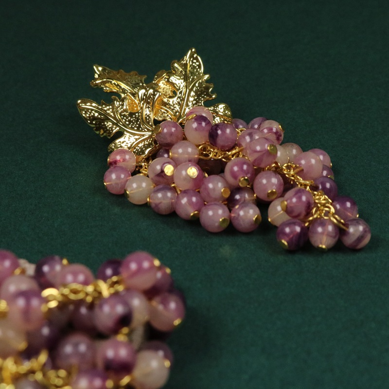 Orecchini antichi in vero oro placcato in rame di lusso Orecchini antichi in argento 925 con uva viola Orecchini di personalità con perline fatte a mano delicate e squisite di lusso lunghe