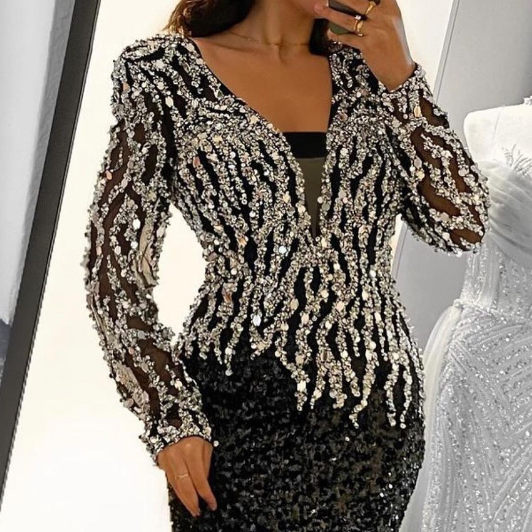 new Sexy Line Evening Dresses Crystal 2024 Shine Sequined Backless V-Neck Bridal Gowns Party Dresses Customized Size D-L24013