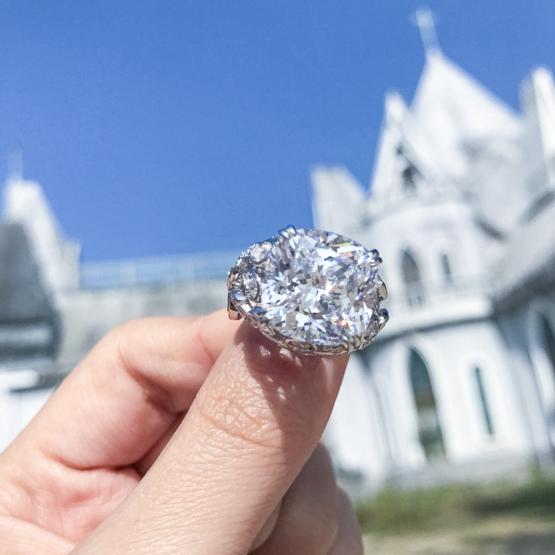 Grande bague en diamant de 11 carats, bague luxueuse en moissanite, bagues de fiançailles pour femme, bague de promesse, alliances, argent sterling plaqué or blanc, couleur D 11 carats VVS1