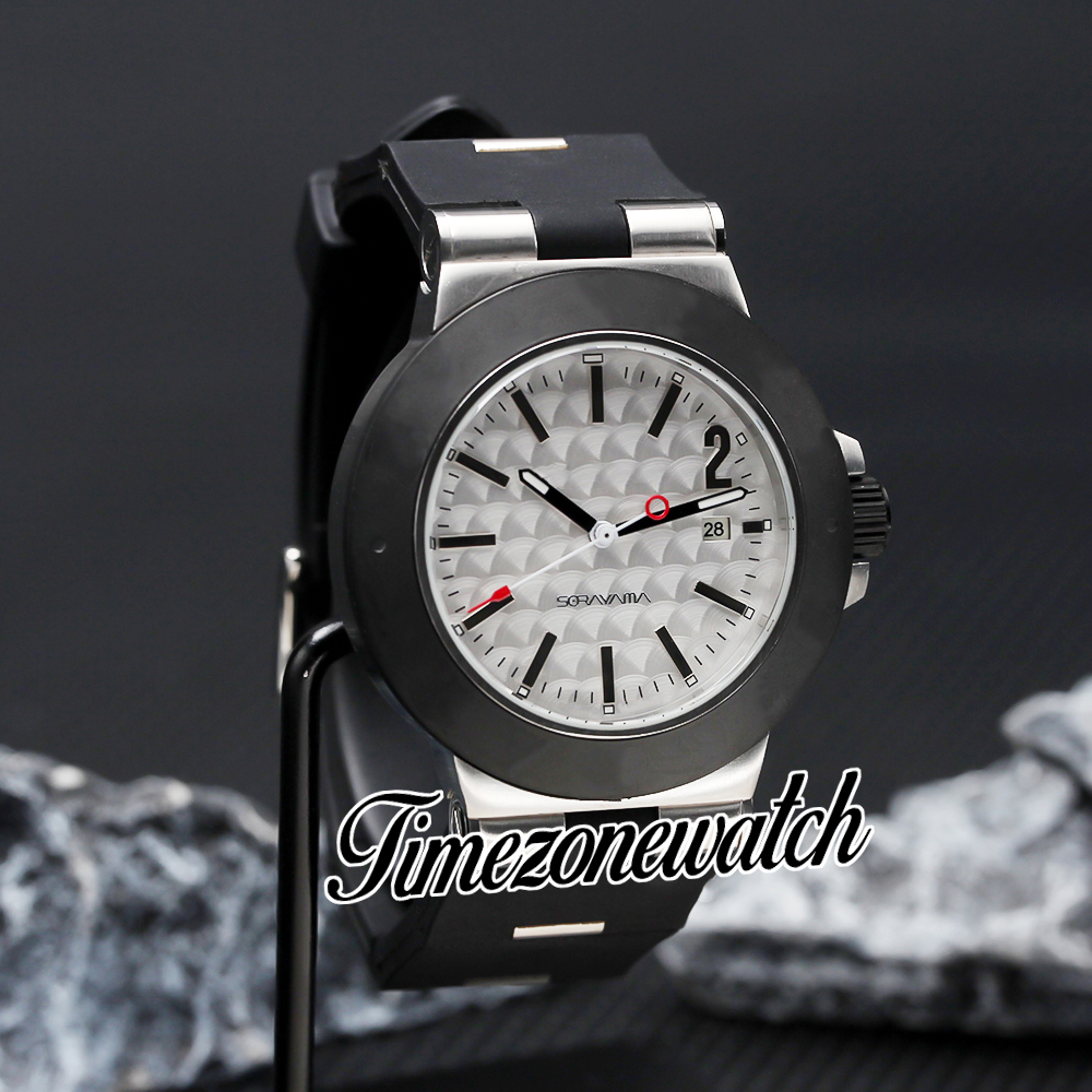 NOWOŚĆ 44 mm aluminium 103382 Automatyczne męskie znaczniki zegarek Białe teksturę Wybielnia Czarna ramka stalowa gumowa pasek GENTS Watche TimeZoneWatch DHTM Z15B