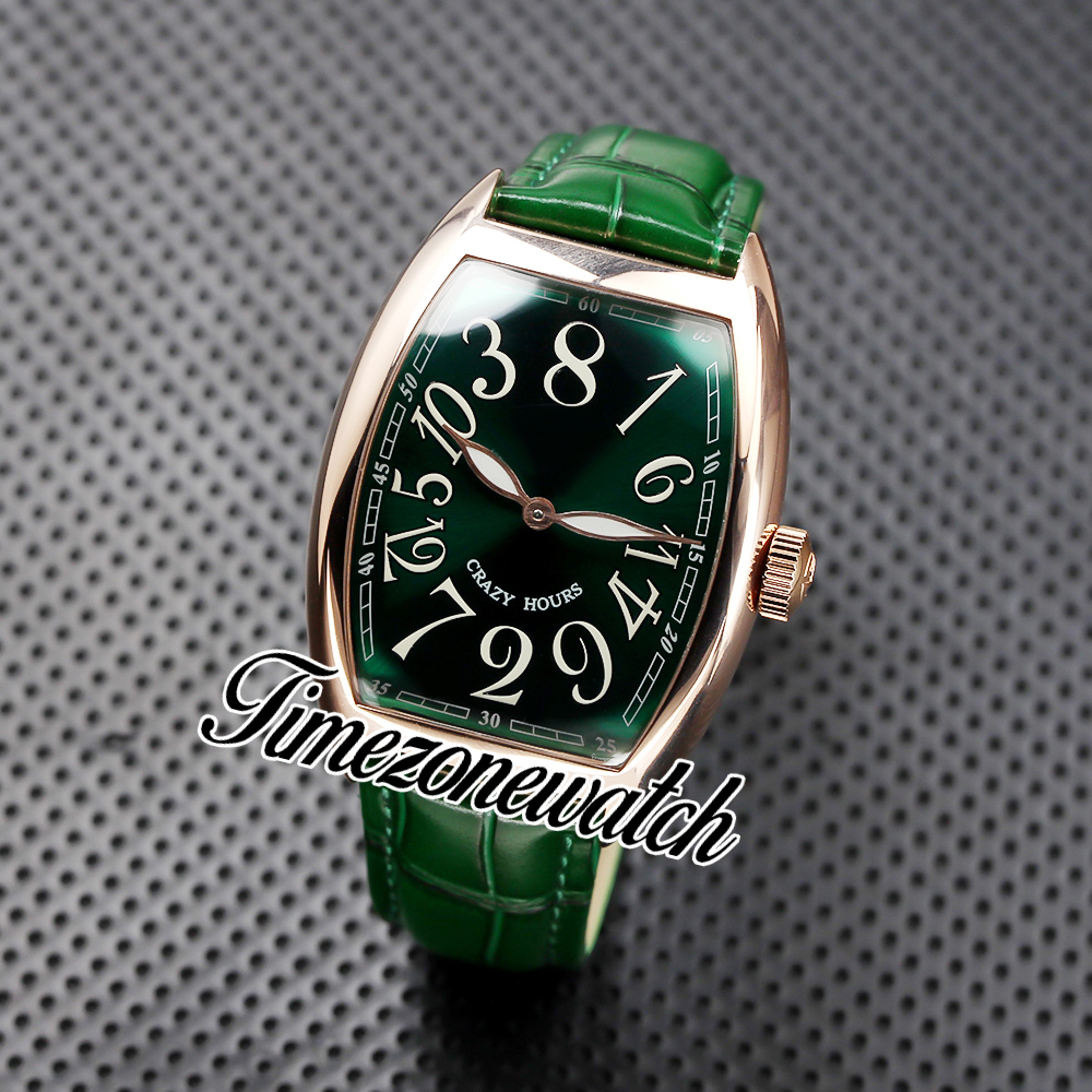 新しい40mm Cintree Curvex Crazy Hour Automatic Mens Watch 8880 Green Dial Rose Gold Case Green Leather Strap Gents TimeZoneWatch DHFM Z08A