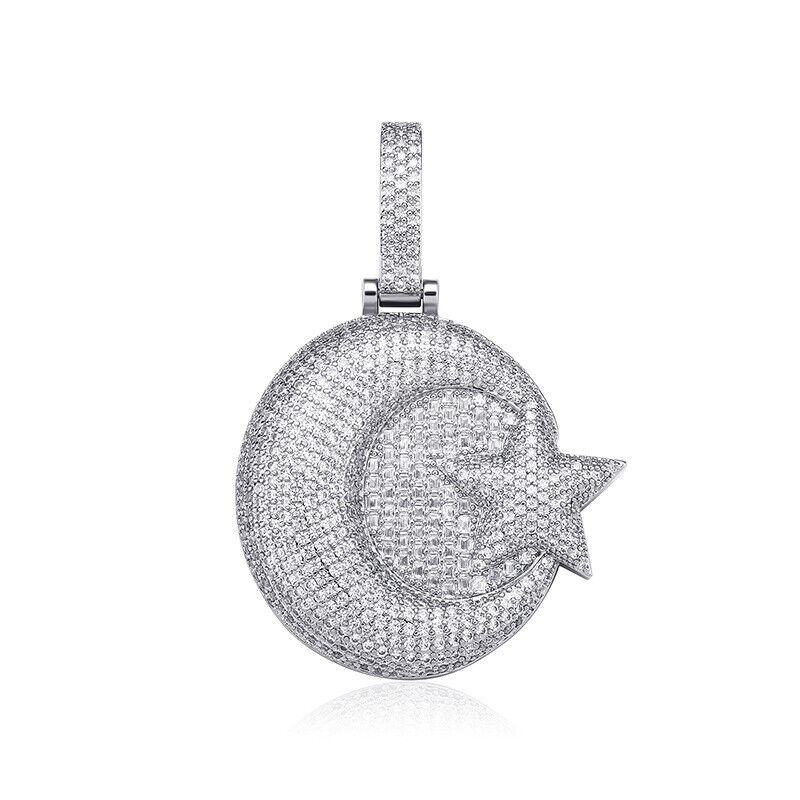 Hip Hop – collier avec pendentif grande étoile et lune pour femmes et hommes, cadeau complet en Zircon 5A, plaqué or véritable 18 carats, bijoux cadeau