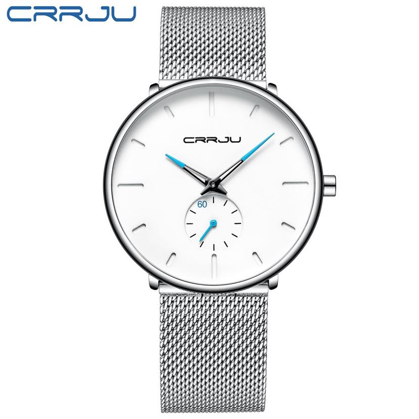 Relojes CRRJU para hombre, marca superior, reloj de cuarzo negro de lujo para hombre, correa de malla, reloj deportivo informal para hombre, reloj Masculino 2150258U