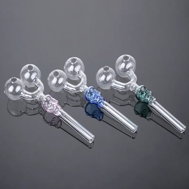 En gros Mini Tuyau Coloré Brûleur À Huile Tuyaux À Double Brûleur 5,5 Pouces Cuillère Transparente Main Crâne En Verre Pipe À Eau Pyrex Heady Verre Pipes À Fumer En Stock