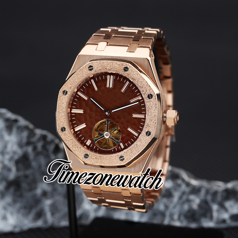 K8F 41 mm 26730 Selfining Tourbillon Automatyczne męskie zegarek Matled Brown Hammer Dial Rose Gold Bransoletka Bransoletka Nowe zegarki TimeZoneWatch Z11A