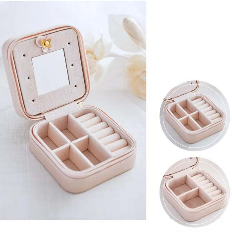 Cheap Fashion Women`s Mini Jewelry Box Travel Makeup Organizer Faux Leather Casket With Zipper Cheap Classic Style Jewellery Case