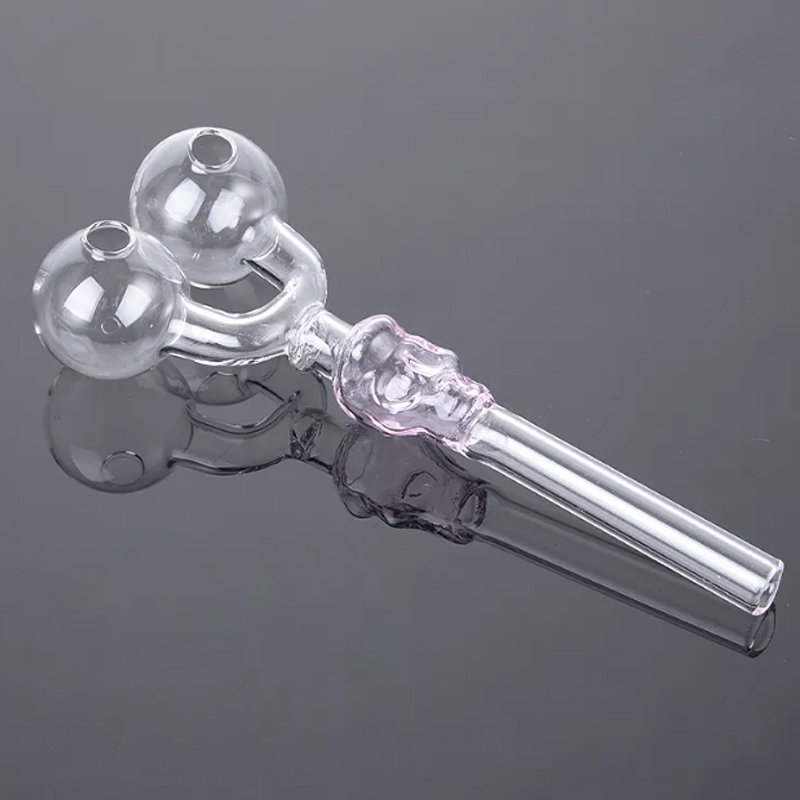 En gros Mini Tuyau Coloré Brûleur À Huile Tuyaux À Double Brûleur 5,5 Pouces Cuillère Transparente Main Crâne En Verre Pipe À Eau Pyrex Heady Verre Pipes À Fumer En Stock