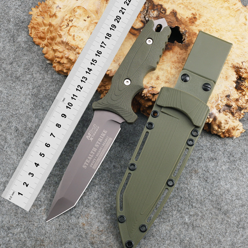 MHキャンプハンティングナイフD2チタンコーティングブレードナイロンガラス繊維ハンドル戦術戦闘ナイフ固定刃ナイフ