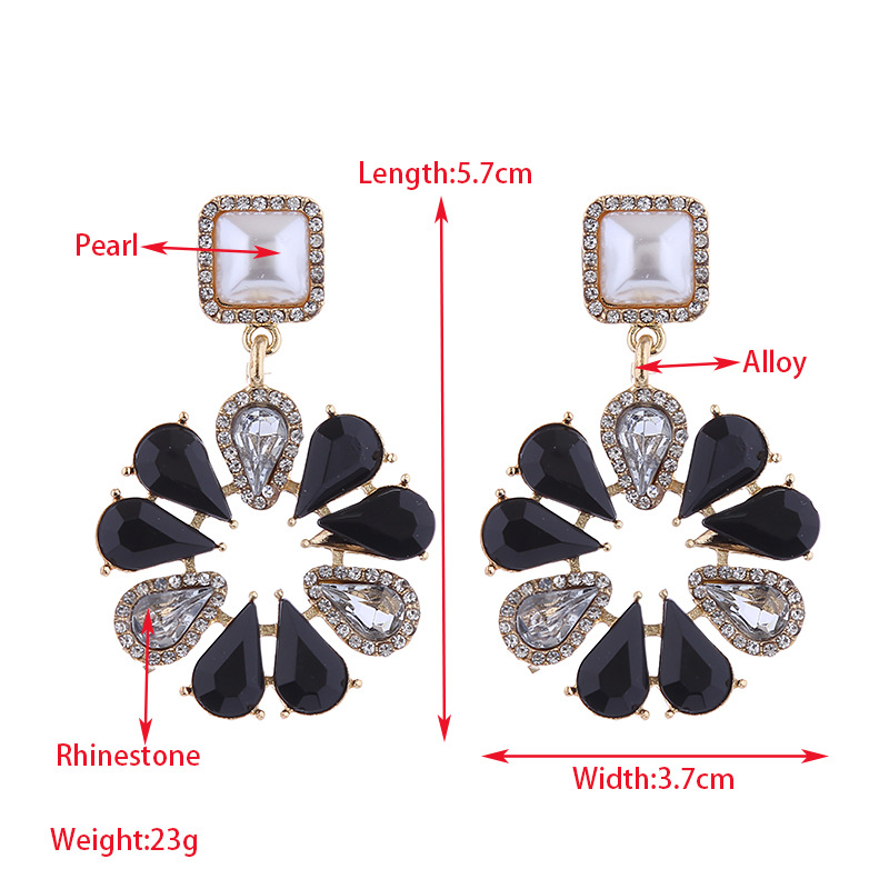 S925 Silver Needle Round Alloy Full Diamond Flower Pearl earrings Women European and American New Fashion Network Red Niche Niche earrings