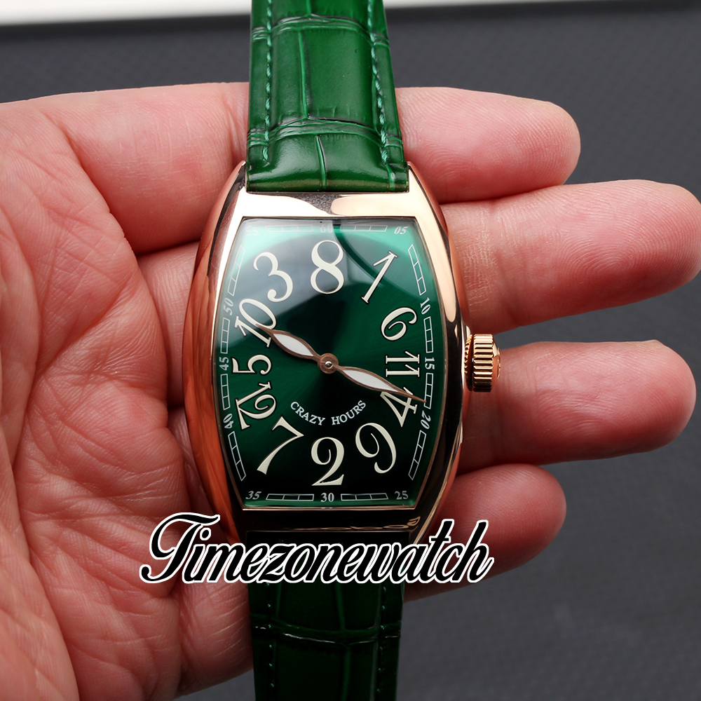 Nieuw 40 mm Cintree Curvex Crazy Hour automatisch herenhorloge 8880 groene wijzerplaat rosé gouden kast groene lederen band herenhorloges Timezonewatch DHFM Z08A