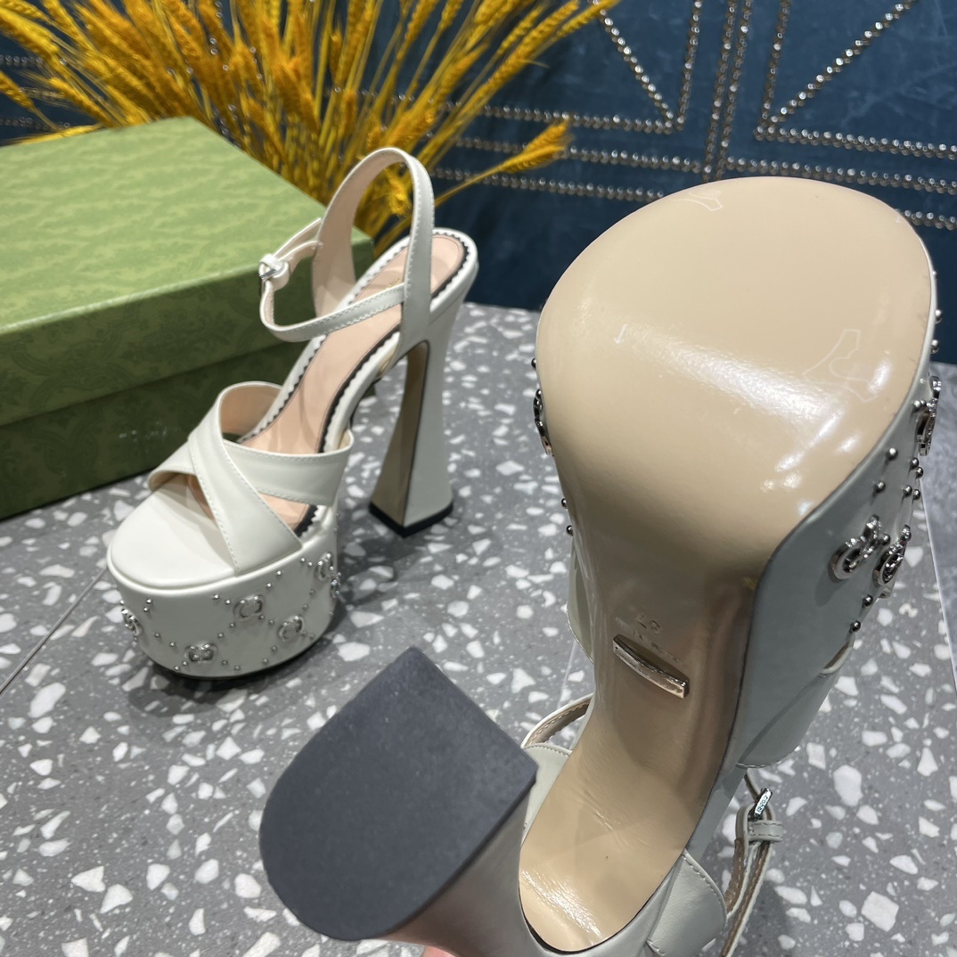 chaussures de designer sandales à talons aiguilles chaussures pour femmes plate-forme d'eau en métal embellit sandales à bride à la cheville en cuir de veau à bout ouvert chaussures de soirée de luxe 16cm