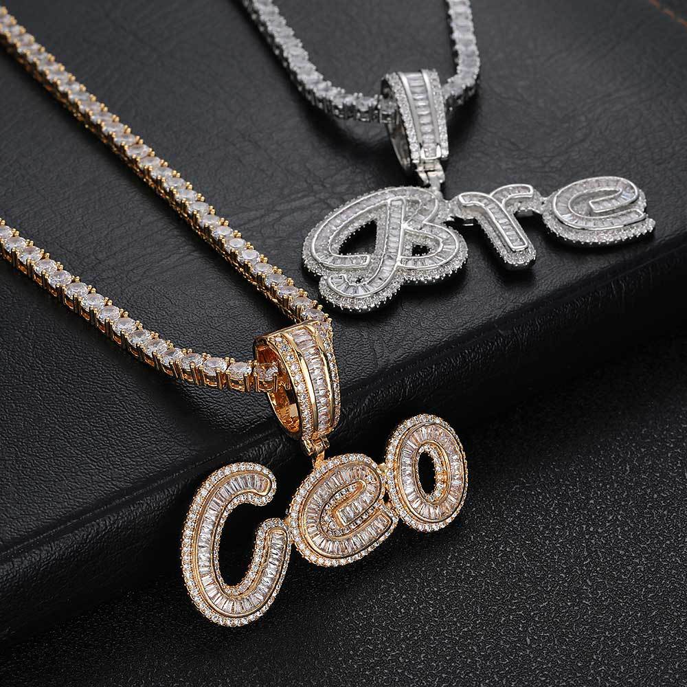 Hip hop topbling A-Z letras de assinatura personalizadas nome pingente colar t zircão cúbico 18k jóias banhadas a ouro real