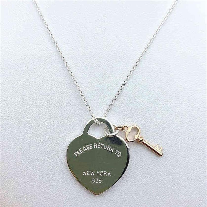 100% S925 Sterling Silver Heart & Key Pendant Trendy Necklaces Women Original Romance High-End Jewelry Valentine Gift H1221256S