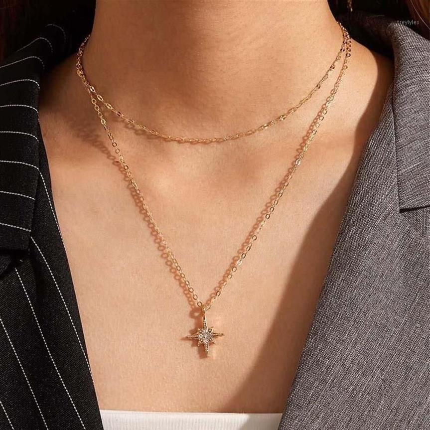 Pendant Necklaces Necklace Layered Chokers Crystal Luxury Pentagram Fashion Vintage Jewelery Star Women Jewelry Gold Chain Wholesa235r
