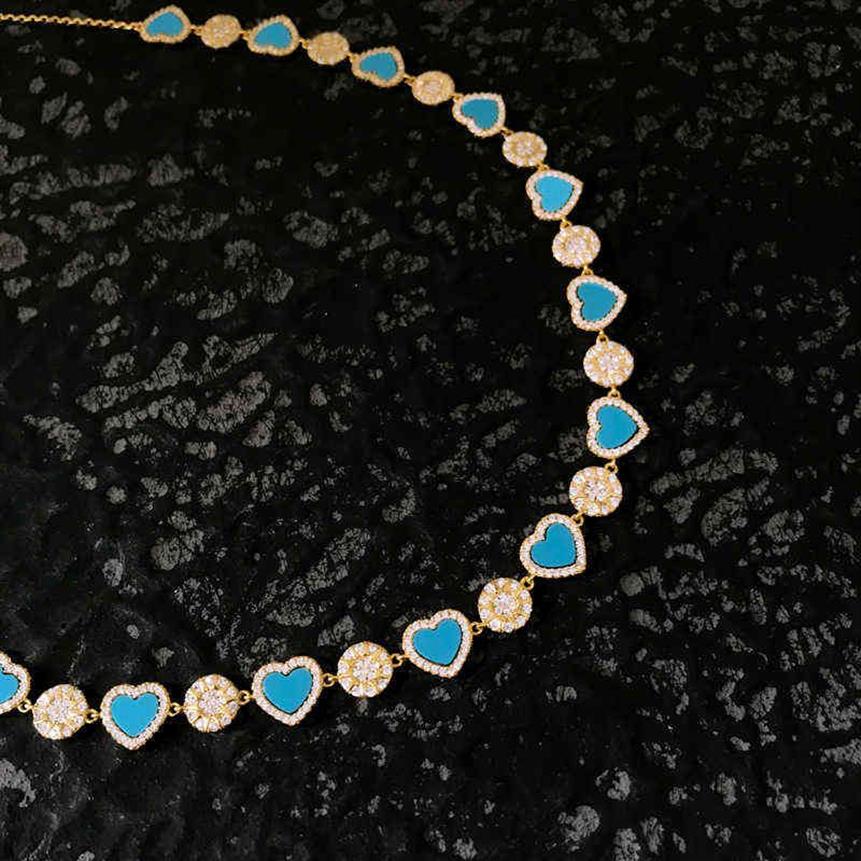 S925 Sterling Silver Summer Lovely Yellow Gold Color Multi Sun Lagoon Blue Heart Justerbar halsband för kvinnors gåva smycken Y1284D