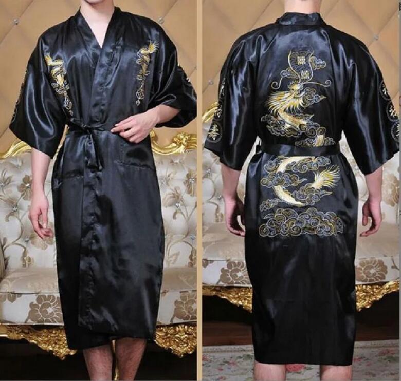 Chemise de nuit traditionnelle chinoise en Satin pour hommes et femmes, peignoir Long brodé Dragon, pyjama Tang décontracté, ample, pour la maison, vente en gros