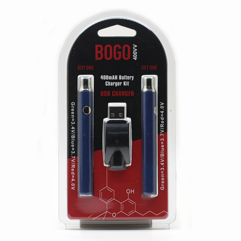 BOGO préchauffer la batterie Vape 400 mah tension réglable Double Batteries avec chargeur USB Kit Blister pour stylo à fil 510