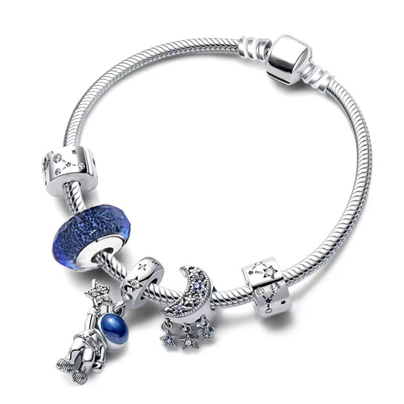 Projektantki Bracelety z koralikami 925 Srebrna gwiazda i księżyc urok i urok serca Bransoletka Pandoraer Bransoletka Elegancka moda