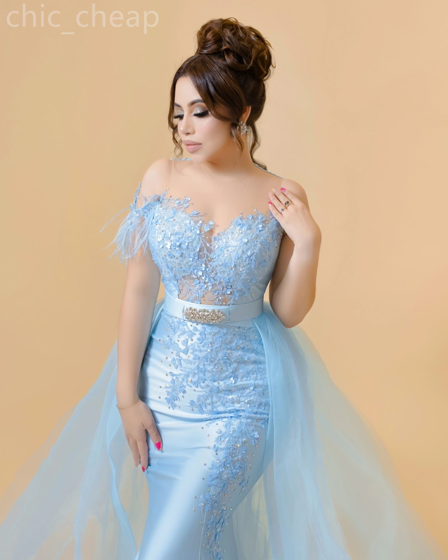 2024 Aso Ebi Árabe Luz Céu Azul Sereia Mãe Da Noiva Vestidos De Renda Cristais Noite Prom Festa Formal Aniversário Celebridade Mãe Do Noivo Vestidos Vestido ZJ050