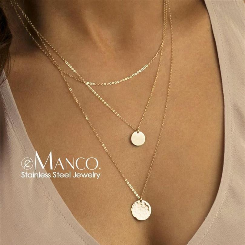E-Manco koreansk stil rostfritt stål halsband kvinnor långt skiktat hänge halsband guld färg halsband för kvinnor mode smycken y2211u