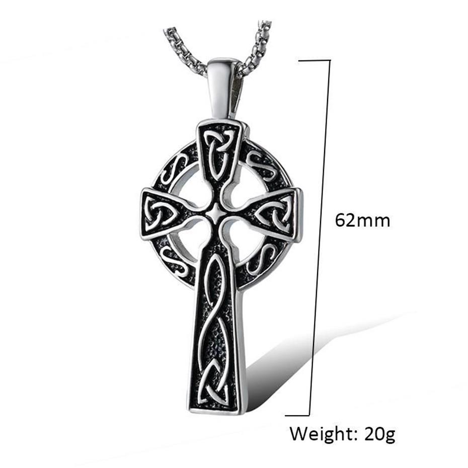 Pendant Necklaces Vintage Viking Irish Concentric Knot Cross Necklace For Men Retro Lrish Celtics Religious Male Jewelry 24Inch290g