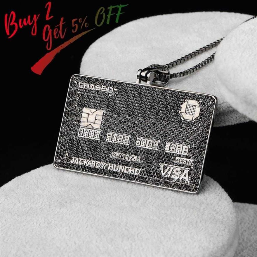 Full Iced Out Credit Card Pendant Necklace Mens Gold Silver Color Hip Hop Jewelry With Tennis Chain Charm Cz Jewelry Gifts X0707317Q