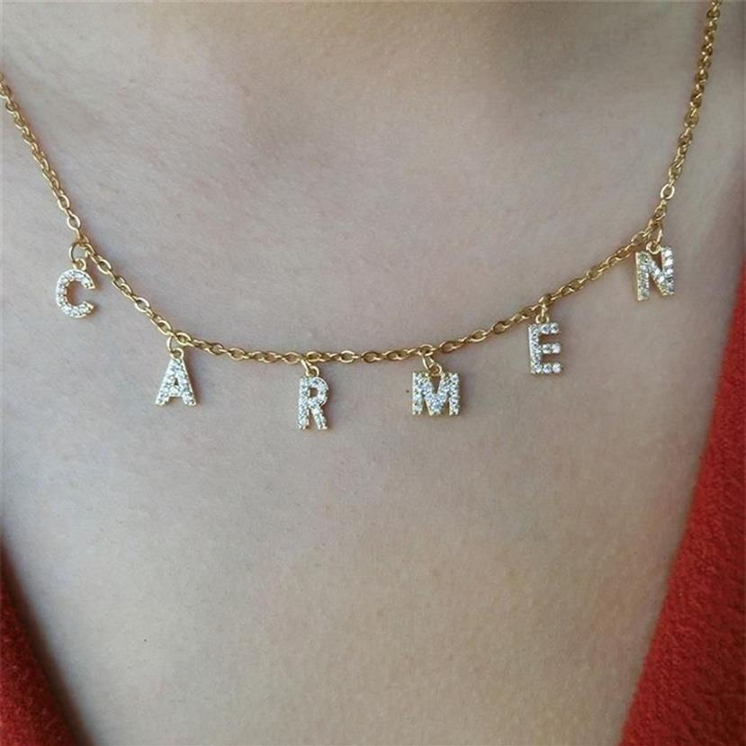 Collier en Zircon avec nom personnalisé, colliers en cristal personnalisés, chaîne à pendentif pour femmes, bijoux cadeau goutte 220217236H