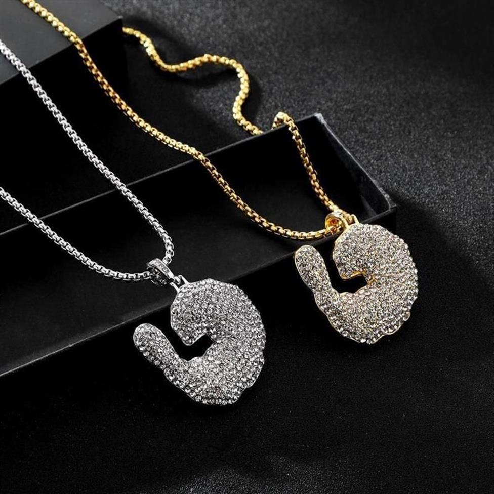 Pendant Necklaces Hip Hop Rhinestones Paved Bling Iced Out Shrimp Pendants Necklace For Men Rapper Jewelry Gold Silver Color Drop271b