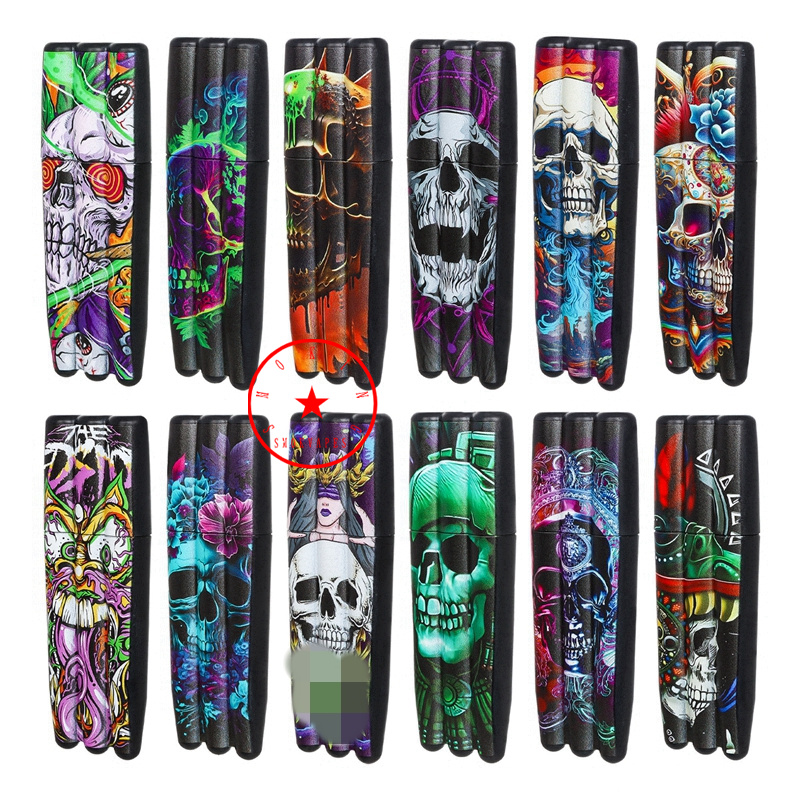 Colorful Human Skeleton Skull Plastic Cigarette Cigar Case Herb Tobacco Spice Miller Storage Box Portable Three Joints Stash Cases Smoking Holder Container